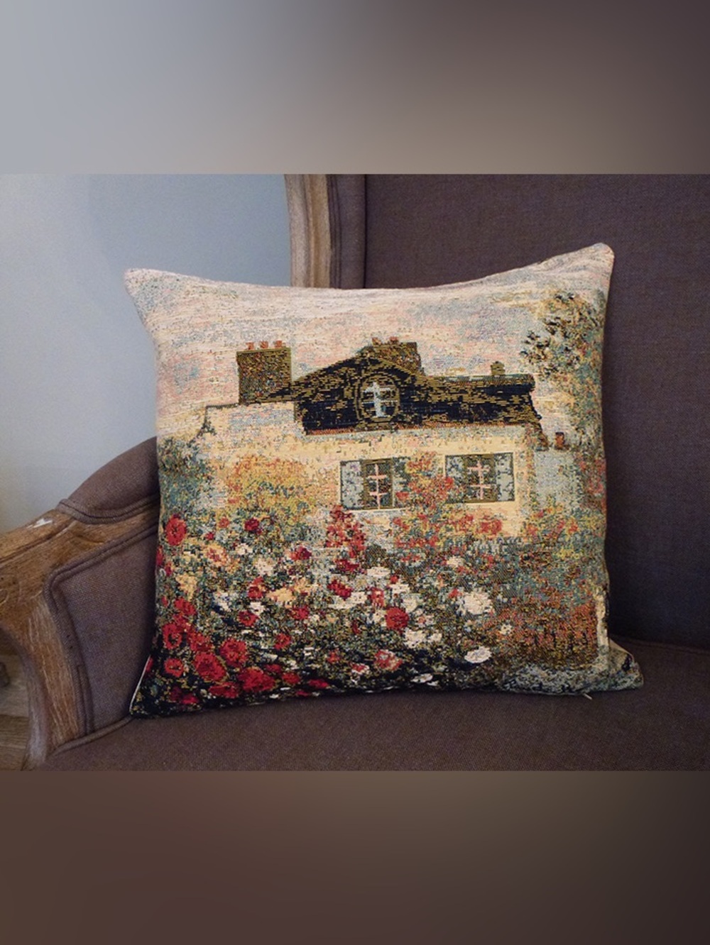 House by Claude Monet Tapestry Pillow